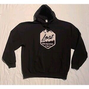 TULTEX 320 Hoodie "Lost Yung Adult Retreat" Lrg Distressed Grunge Streetwear Y2K